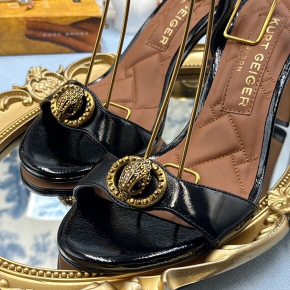 🆕 KURT GEIGER LONDON 🧿 NWOB Chelsea Heel Sandal, Black Patent - Sz 37 US 7 - Picture 11 of 14
